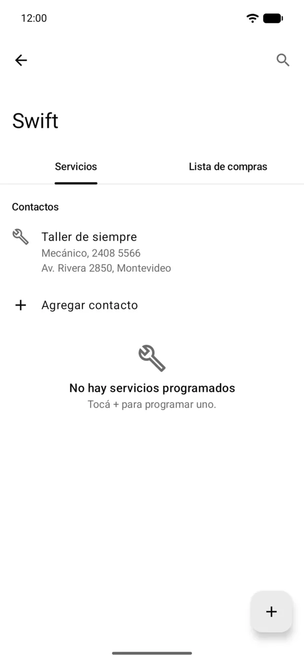 Contactos en la pestaña Servicios