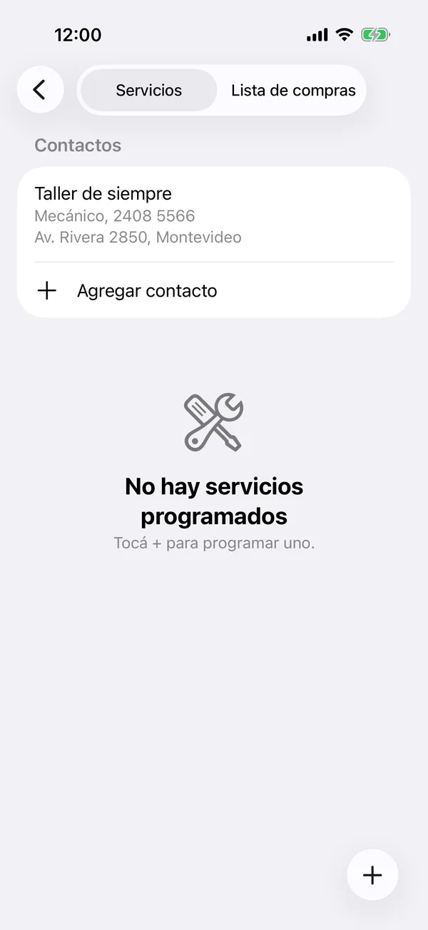 Contactos en la pestaña Servicios