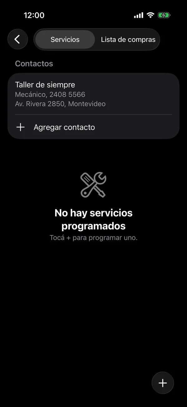 Contactos en la pestaña Servicios