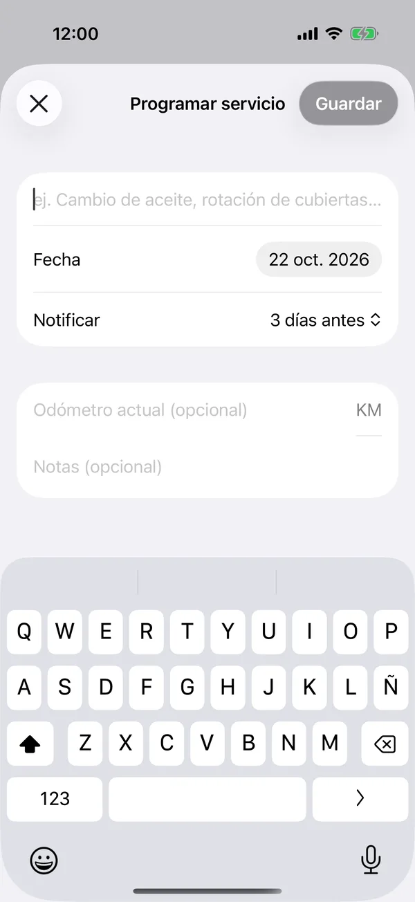 El formulario Programar servicio