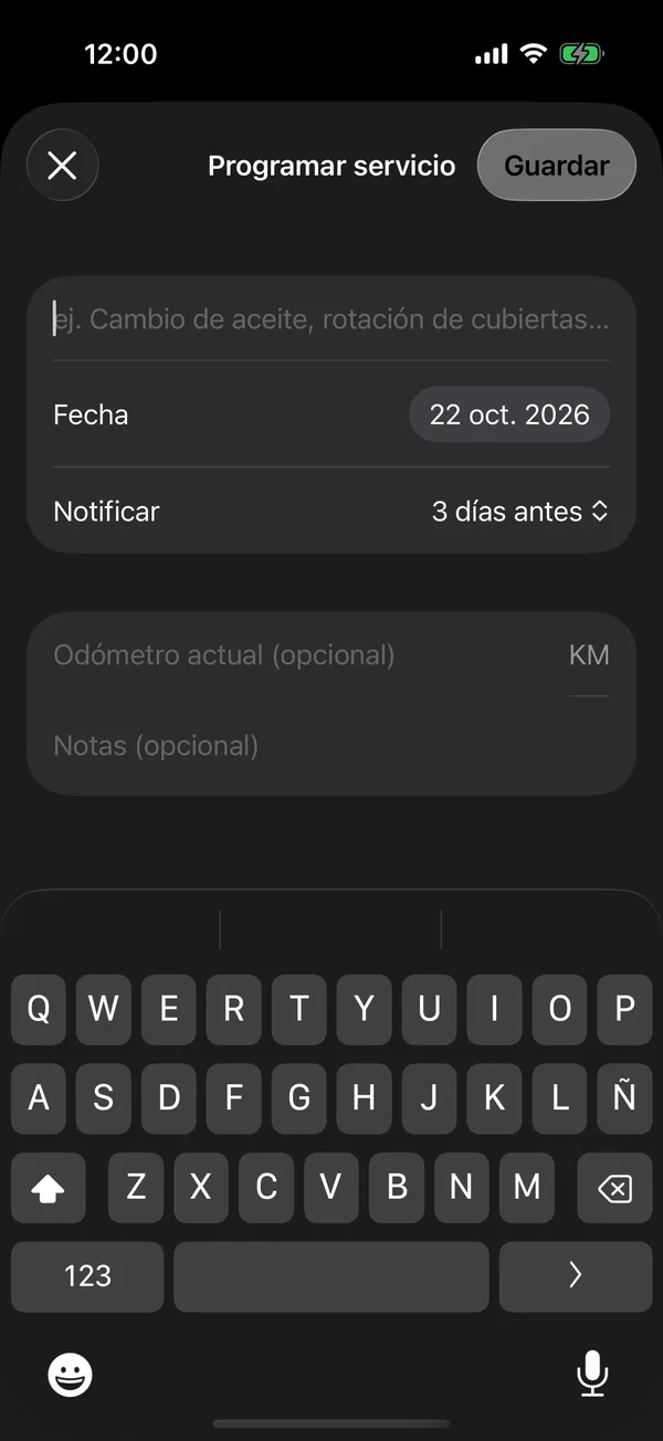 El formulario Programar servicio