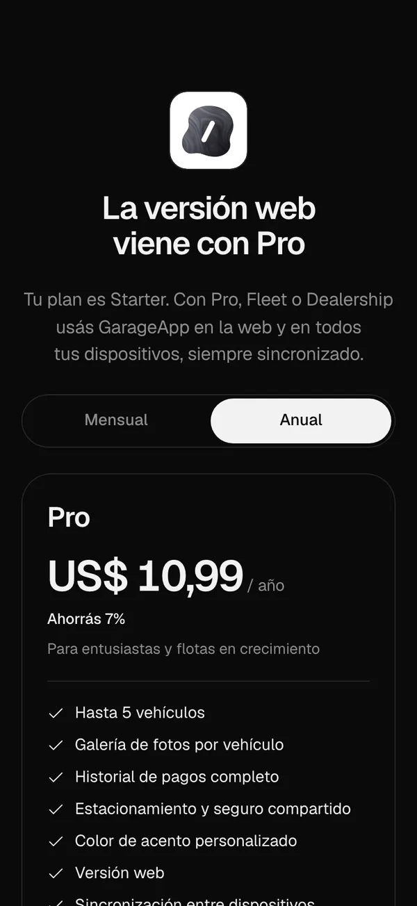 La pantalla La versión web viene con Pro