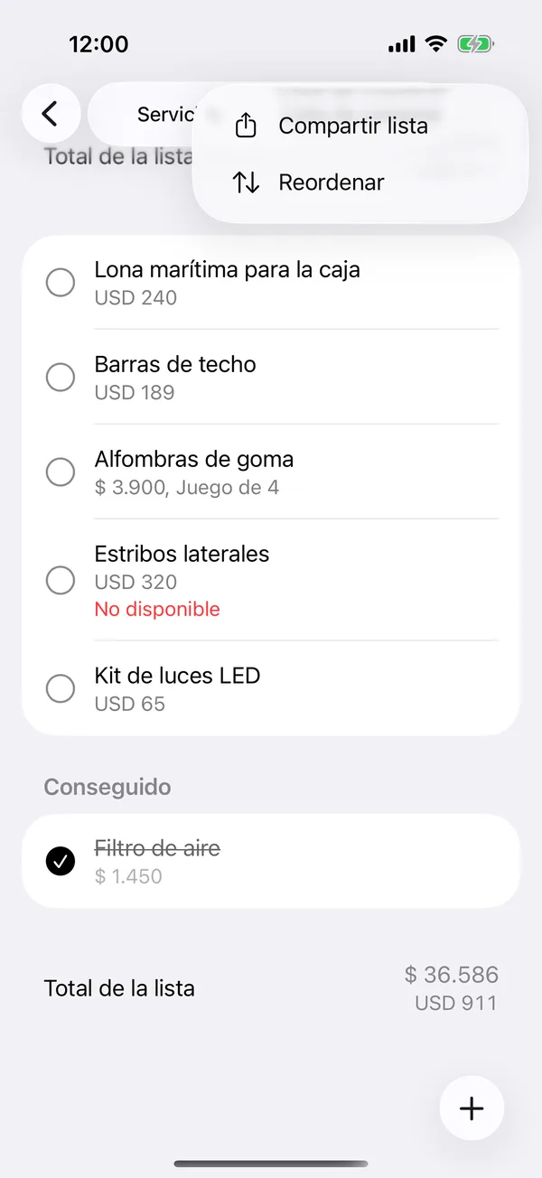 La lista de compras con Compartir lista