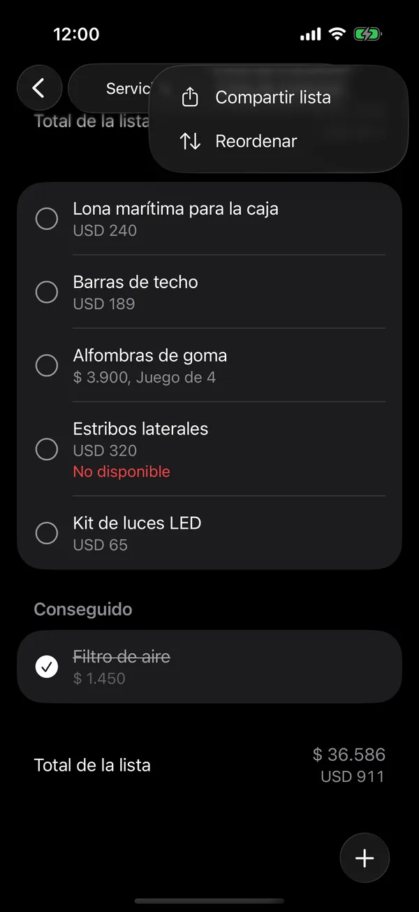 La lista de compras con Compartir lista