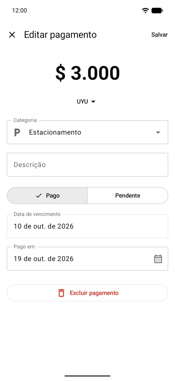Um pagamento do Arquivo aberto para editar