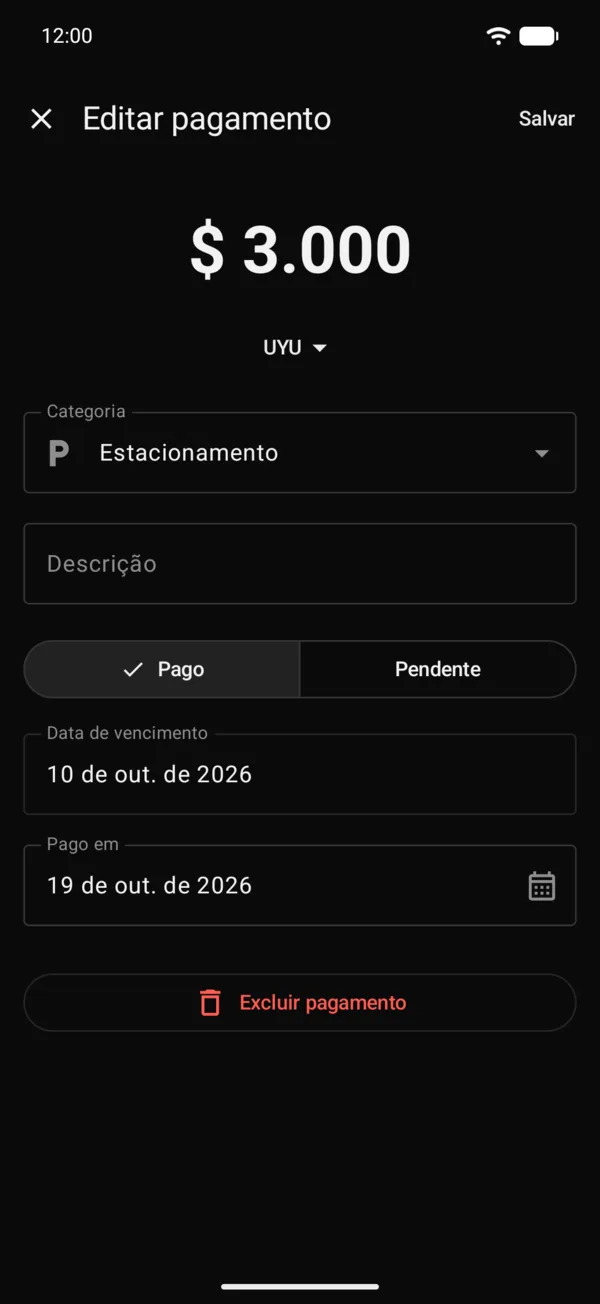 Um pagamento do Arquivo aberto para editar