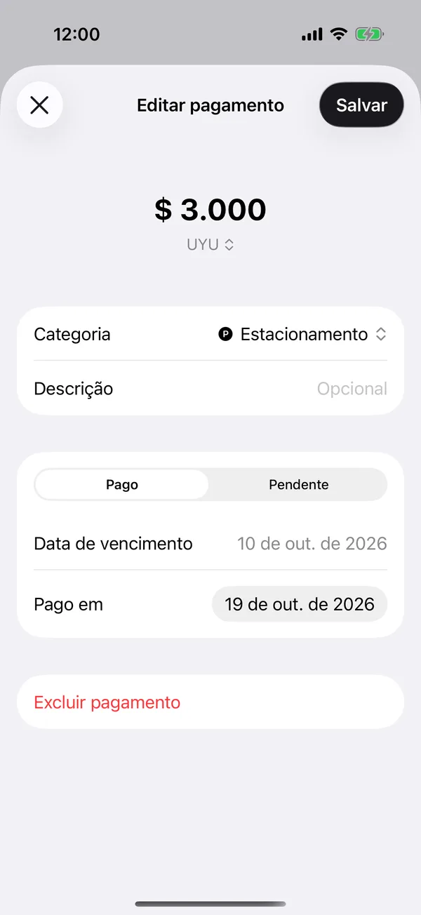 Um pagamento do Arquivo aberto para editar