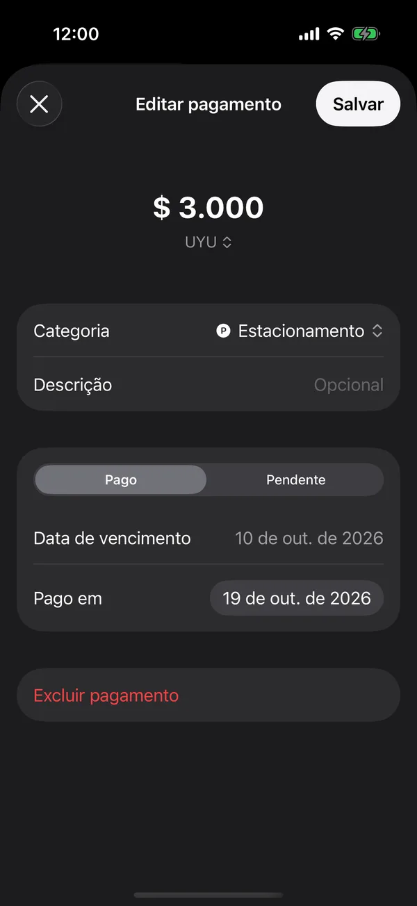 Um pagamento do Arquivo aberto para editar