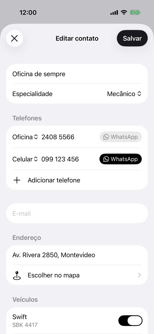 Um contato com a especialidade, os telefones, o WhatsApp e o endereço