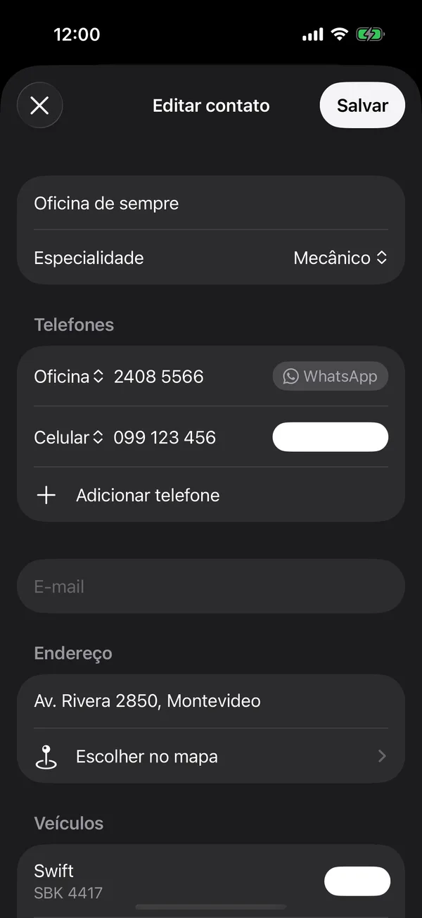 Um contato com a especialidade, os telefones, o WhatsApp e o endereço