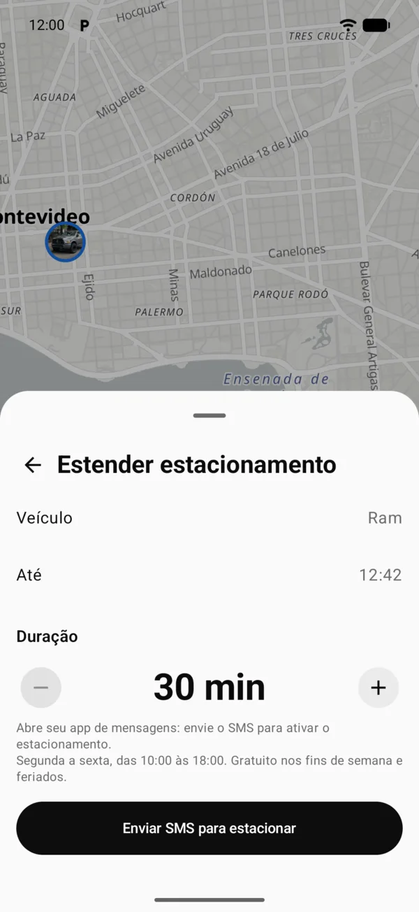 A tela Estender estacionamento com a duração