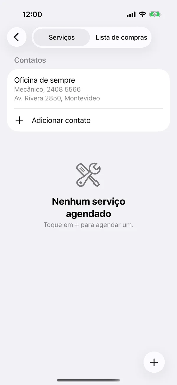 Contatos na aba Serviços