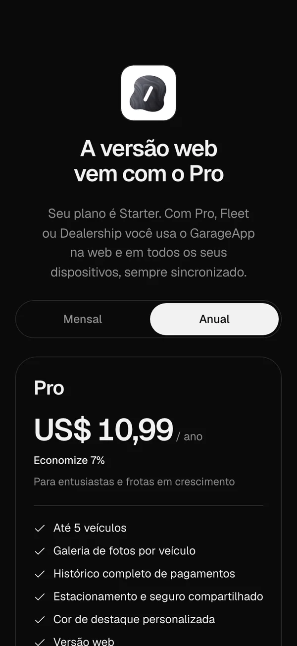 A tela A versão web vem com o Pro