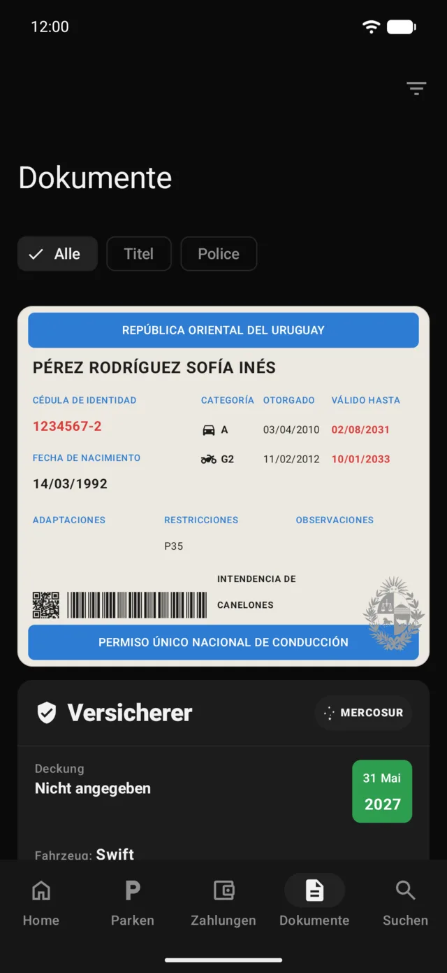 Die Dokumente eines Fahrzeugs in GarageApp