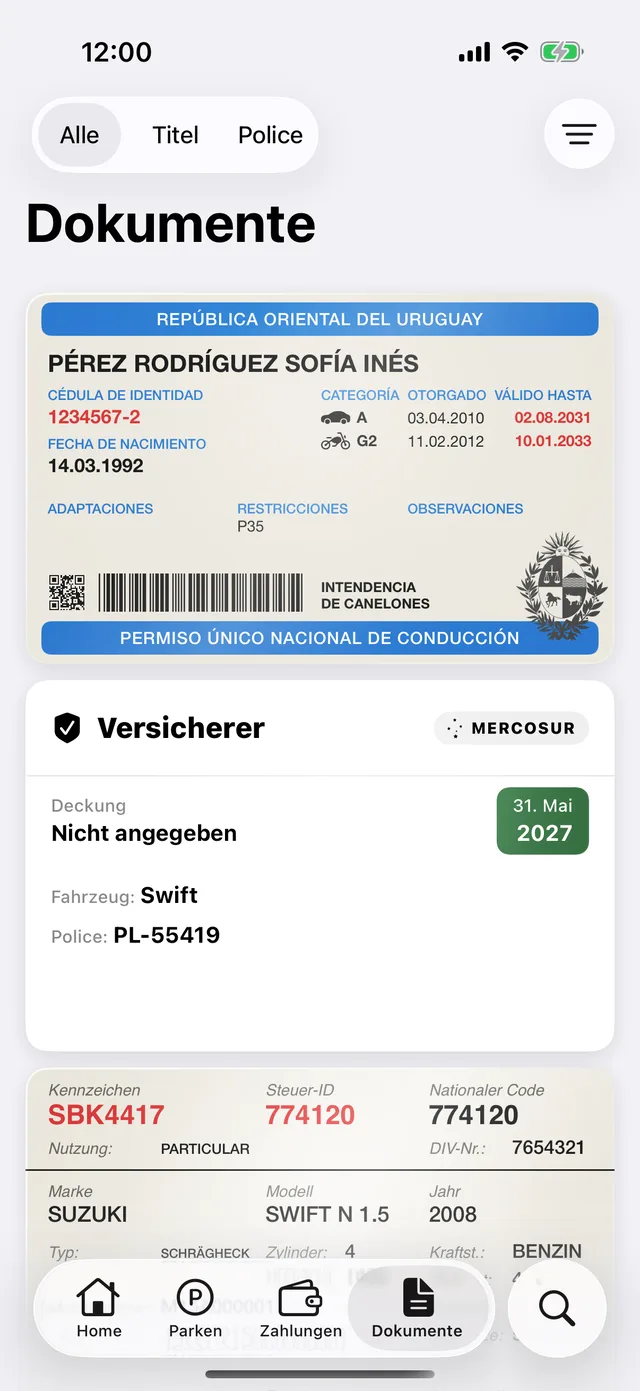Die Dokumente eines Fahrzeugs in GarageApp