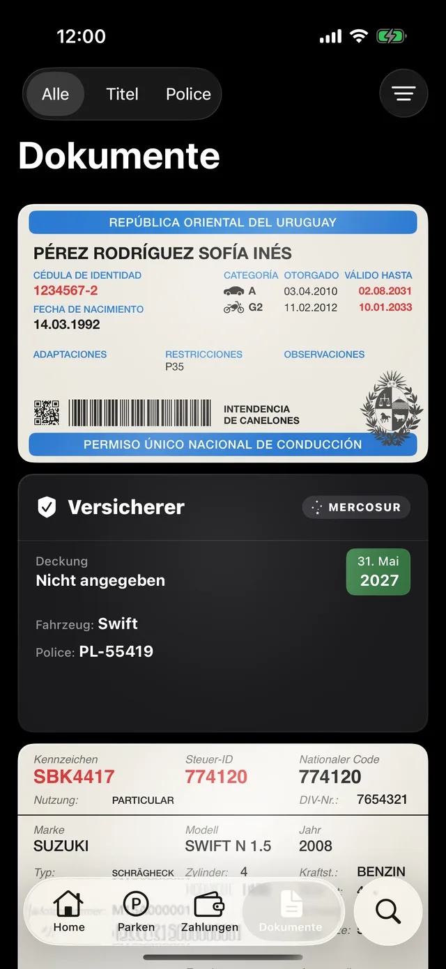 Die Dokumente eines Fahrzeugs in GarageApp