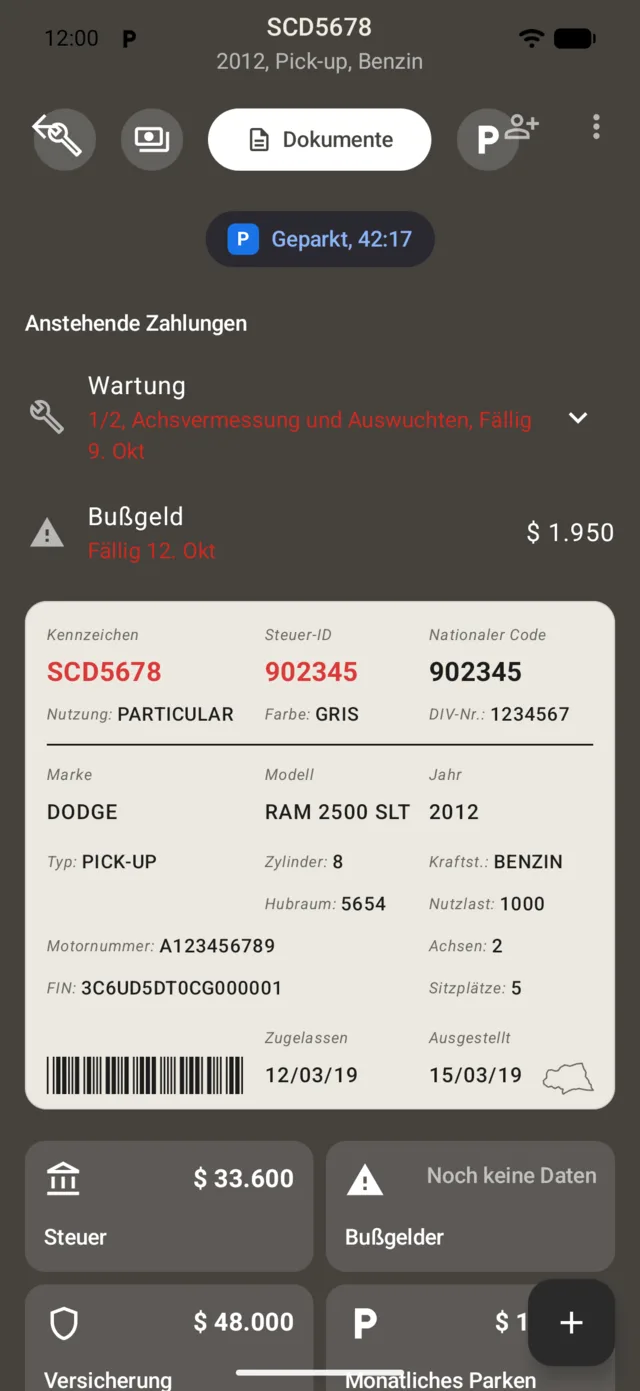 Die Fahrzeugseite mit ihrem Fahrzeugschein