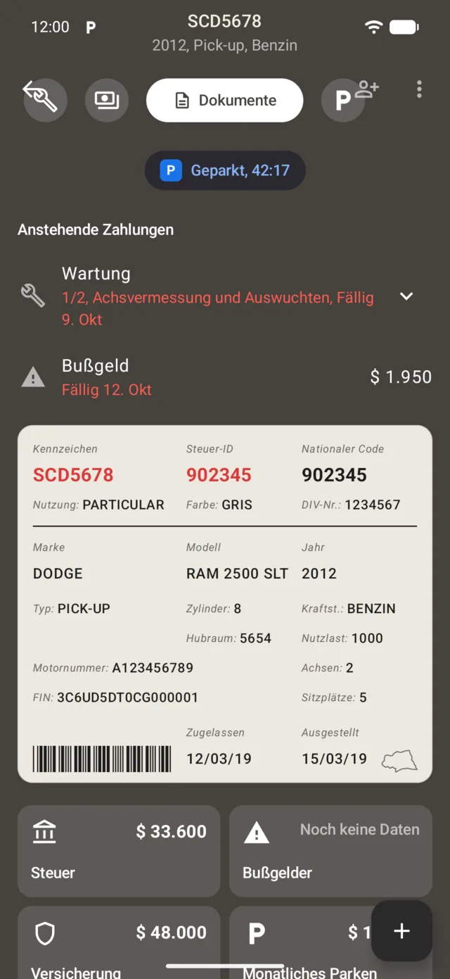 Die Fahrzeugseite mit ihrem Fahrzeugschein