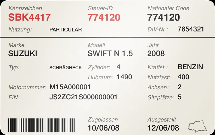Ein Fahrzeugschein