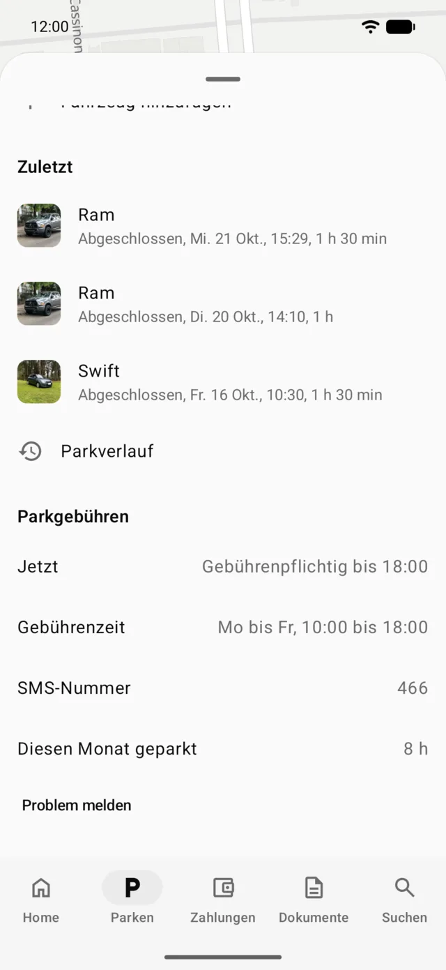 Der Parkverlauf nach Monat, jede Sitzung mit ihrer Karte