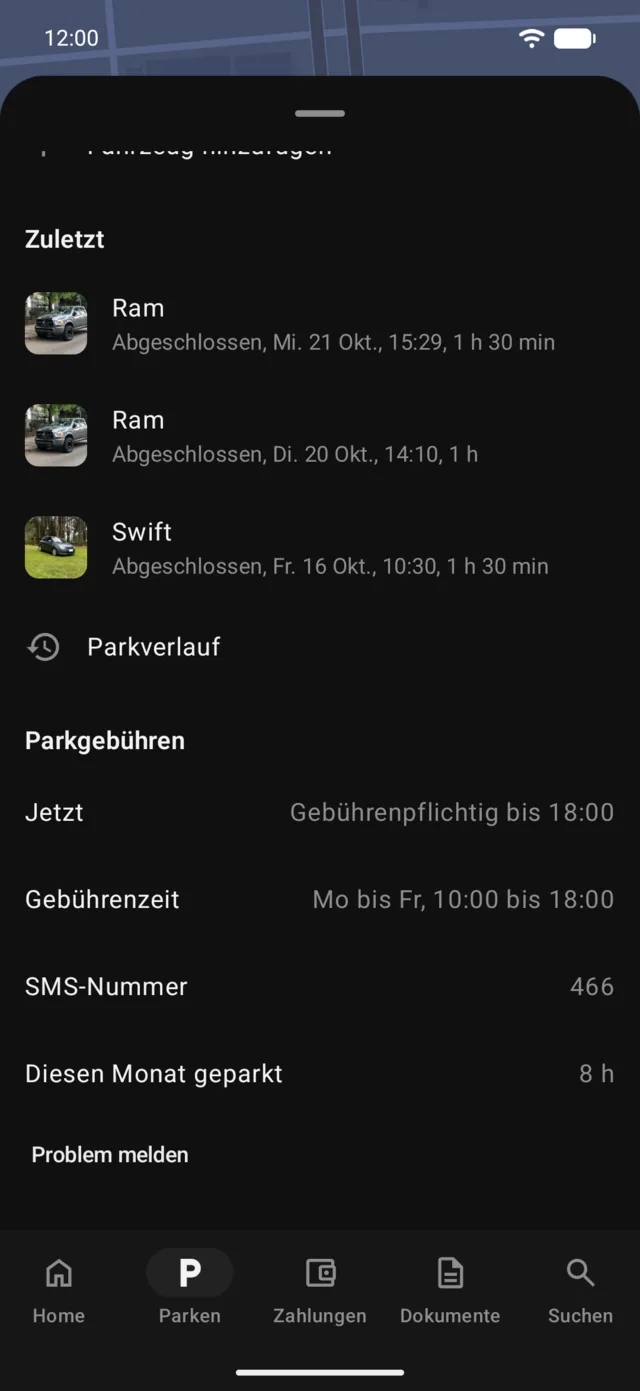 Der Parkverlauf nach Monat, jede Sitzung mit ihrer Karte