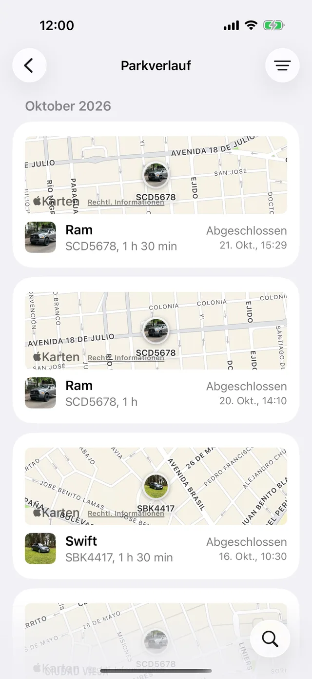 Der Parkverlauf nach Monat, jede Sitzung mit ihrer Karte