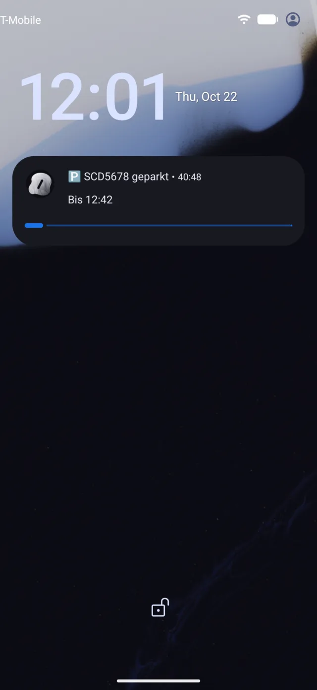 Die Live-Aktivität einer Parksitzung auf dem Sperrbildschirm