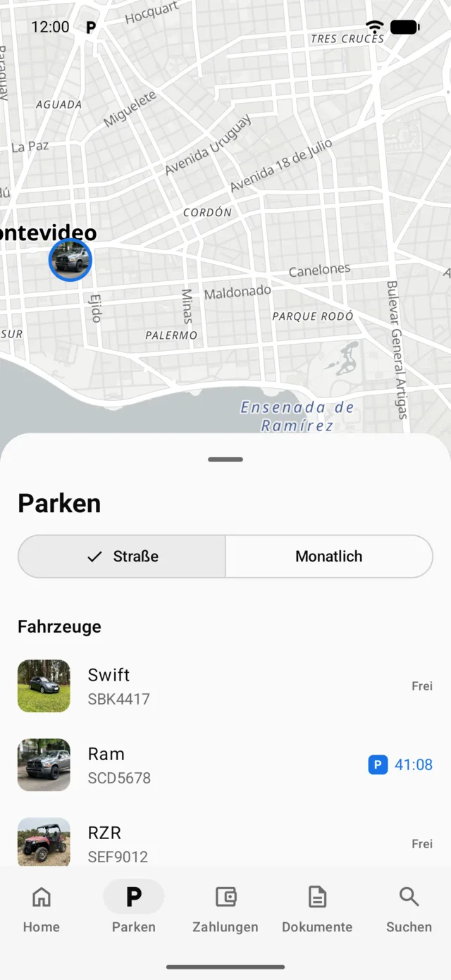 Die Parkkarte mit den Fahrzeugen