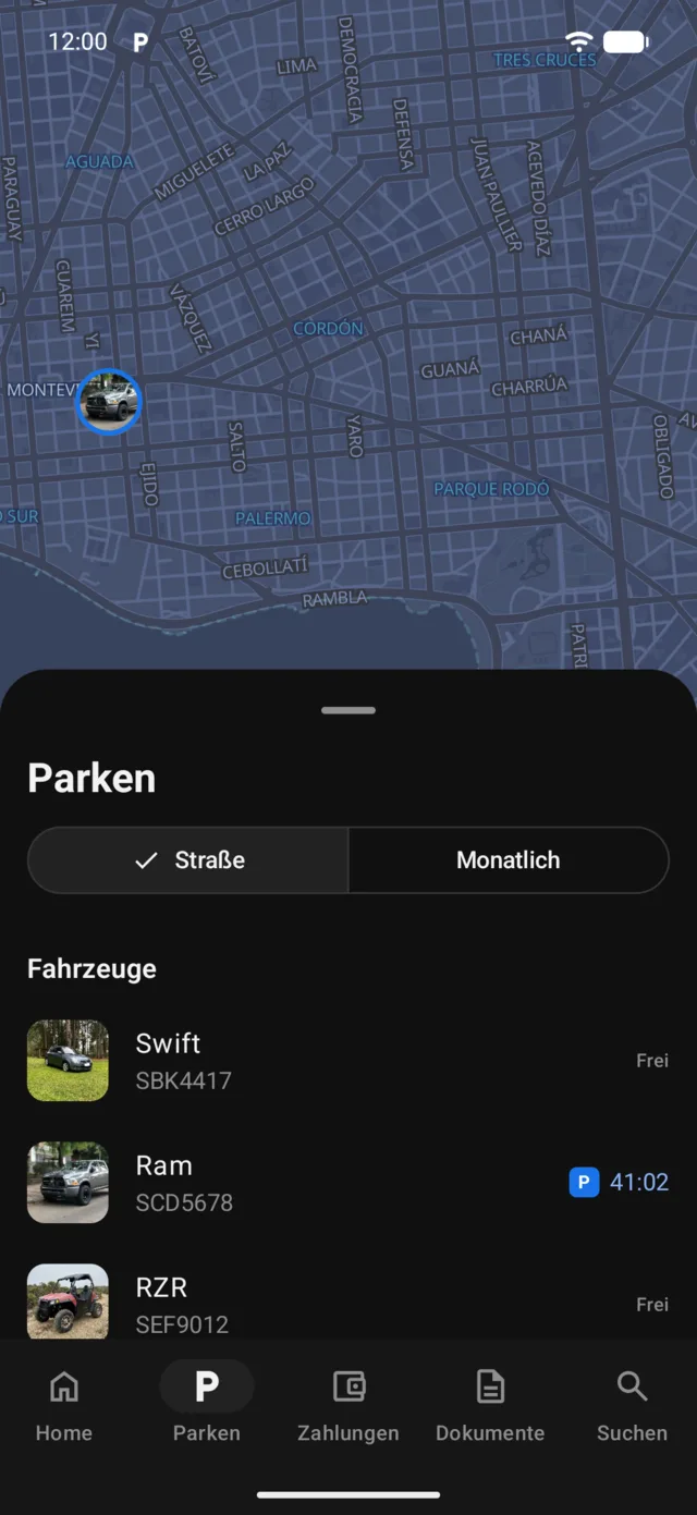 Die Parkkarte mit den Fahrzeugen
