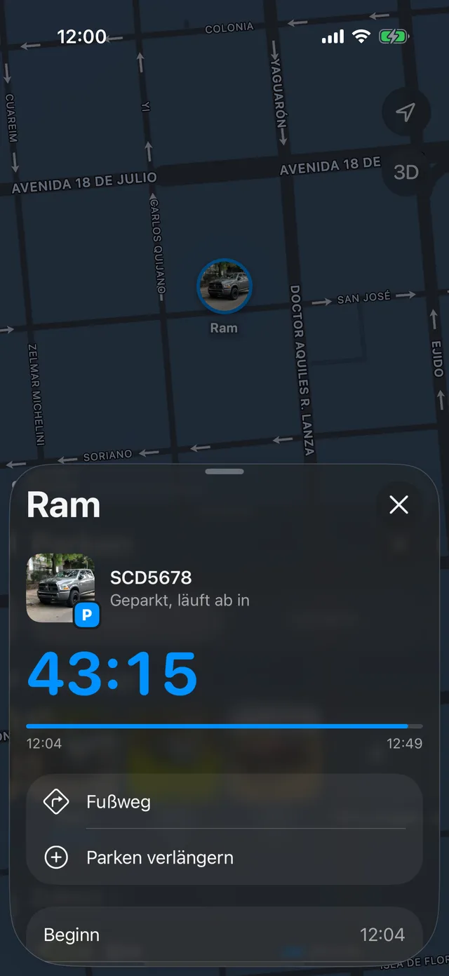 Die Parkkarte mit den Fahrzeugen