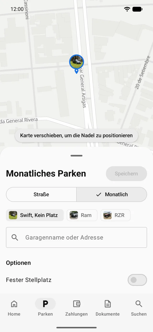 Der Monatsstellplatz eines Fahrzeugs auf der Karte