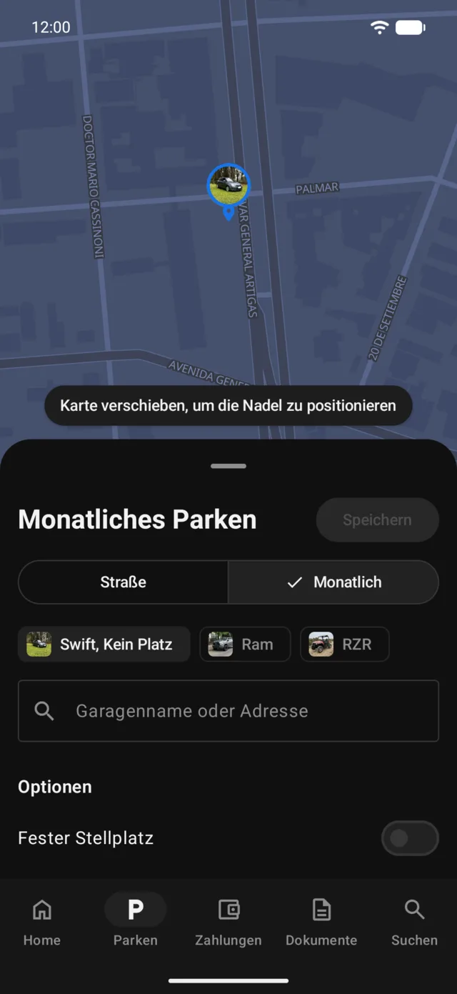 Der Monatsstellplatz eines Fahrzeugs auf der Karte