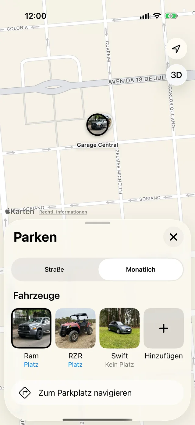 Der Monatsstellplatz eines Fahrzeugs auf der Karte