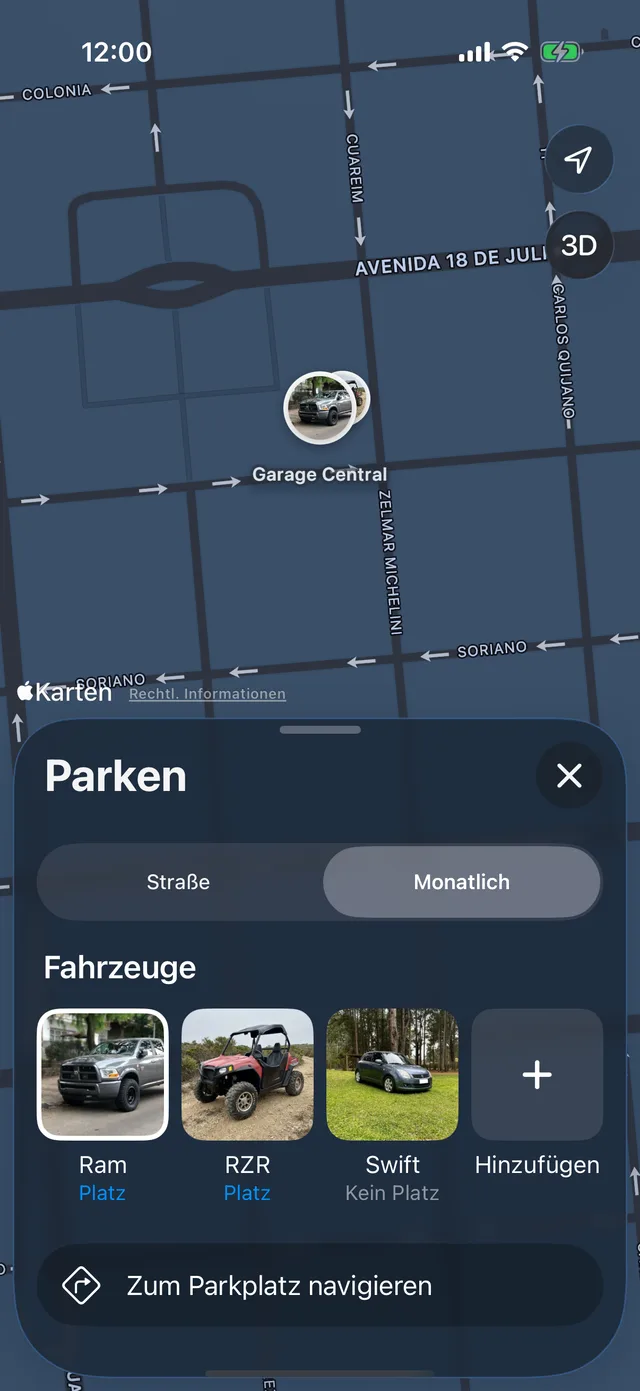 Der Monatsstellplatz eines Fahrzeugs auf der Karte