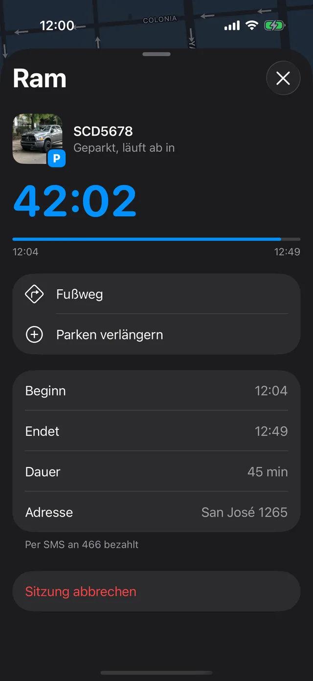 Ein laufender Parkvorgang