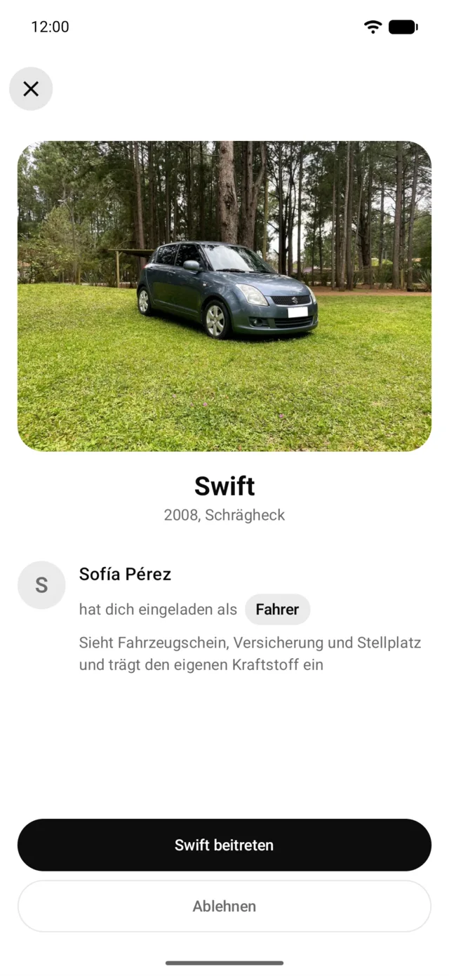 Eine Einladung zu einem Fahrzeug