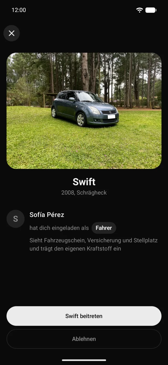Eine Einladung zu einem Fahrzeug