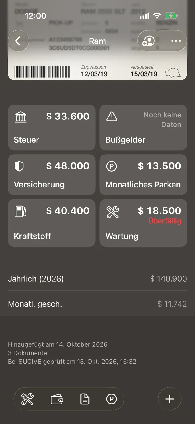 Steuer, Bußgelder und Kosten eines Fahrzeugs