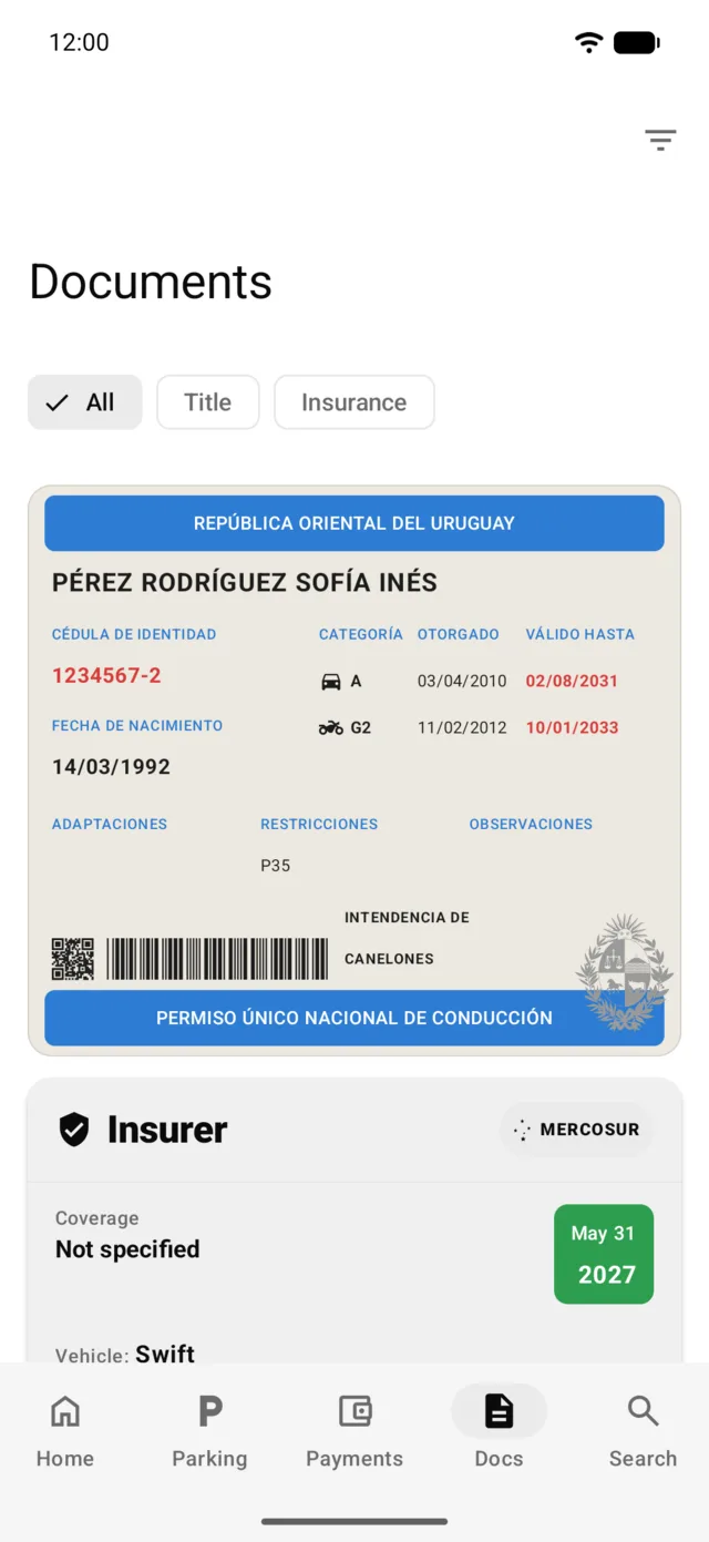 A vehicle's documents in GarageApp