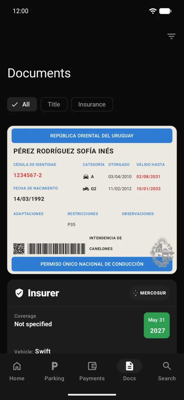 A vehicle's documents in GarageApp