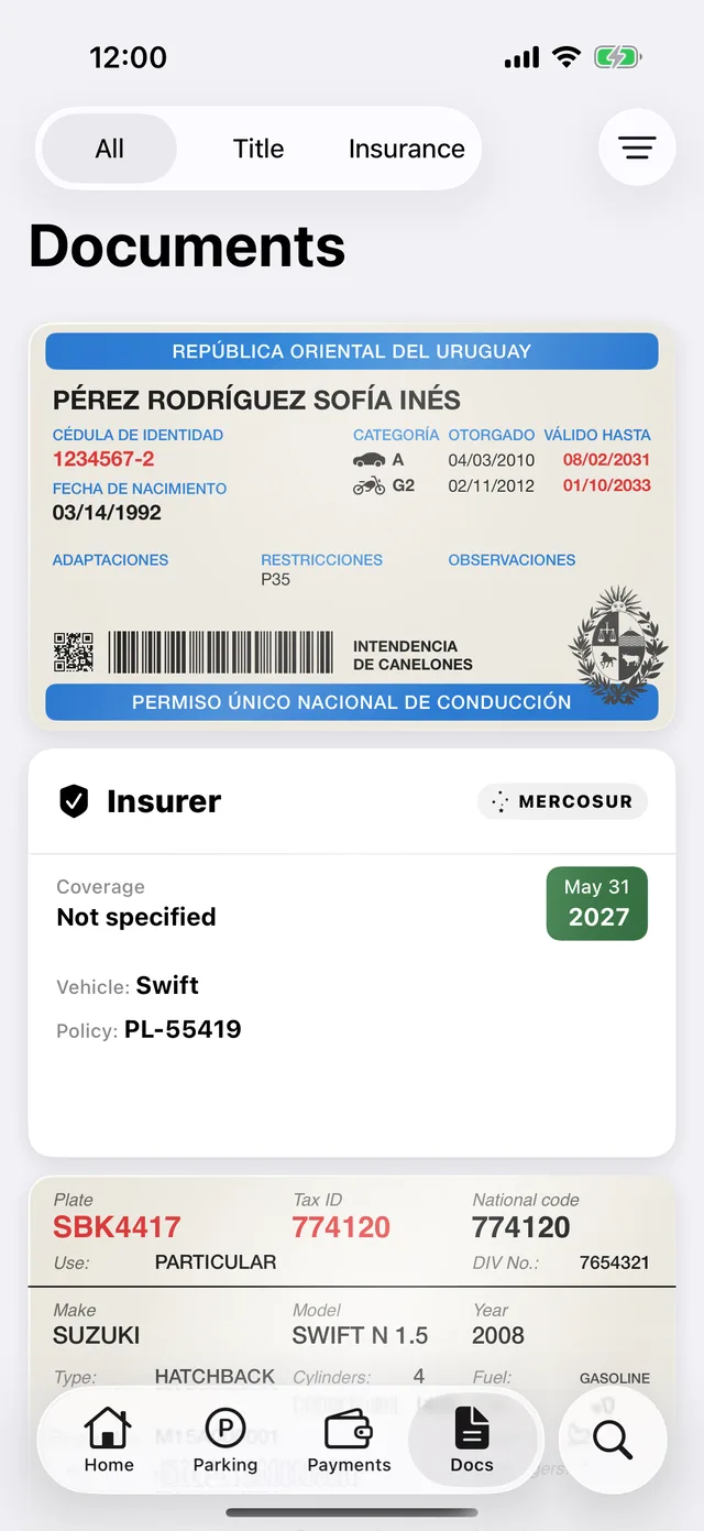 A vehicle's documents in GarageApp
