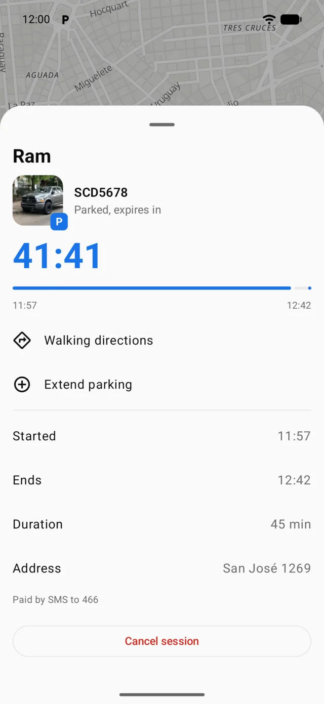 A street parking session in progress