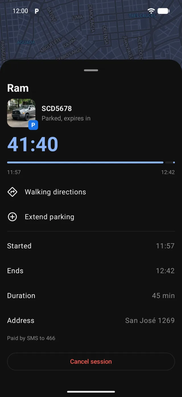 A street parking session in progress