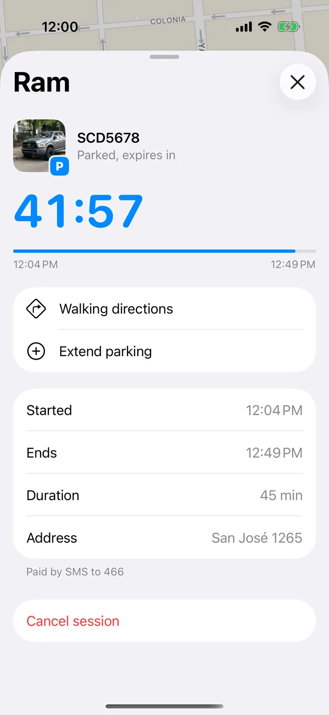 A street parking session in progress