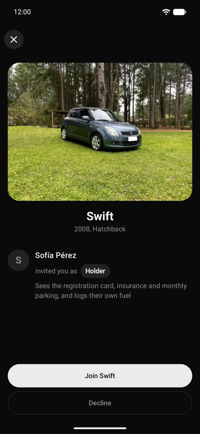 An invitation to a vehicle