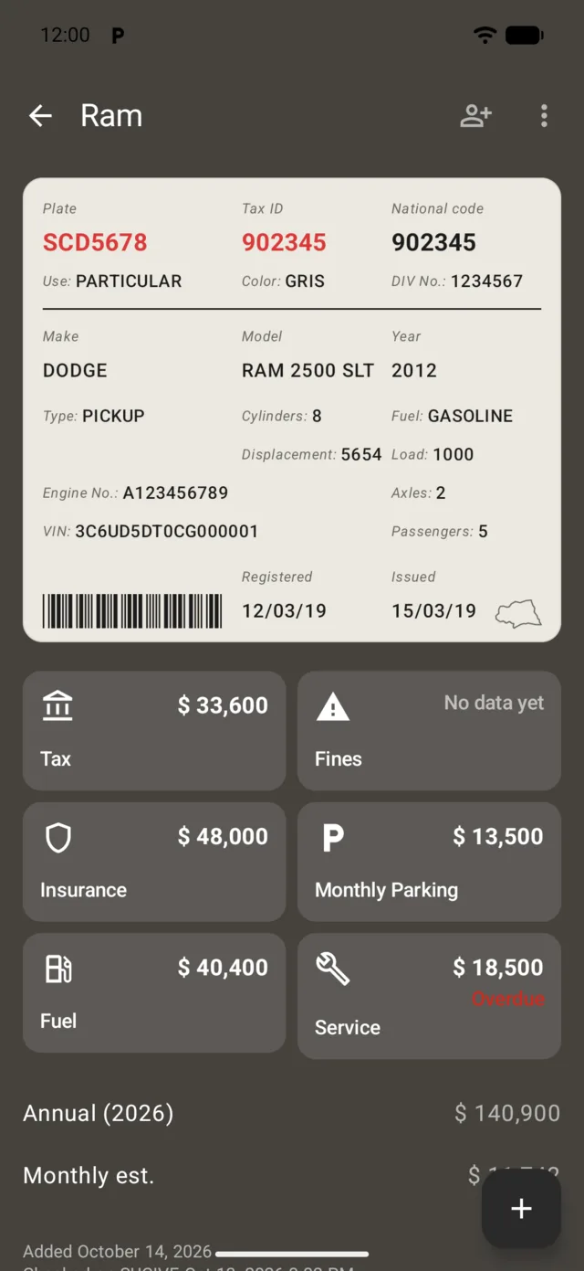 A vehicle's tax, fines and costs