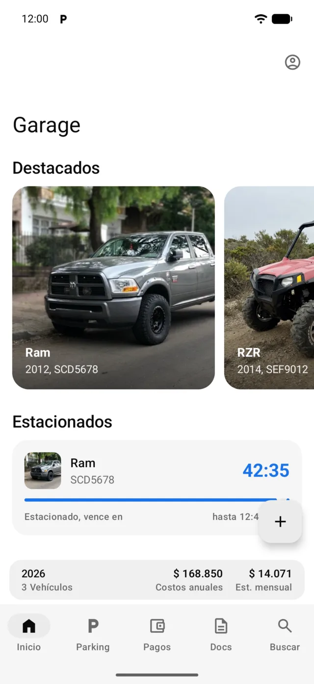 Los vehículos en la pantalla de inicio de GarageApp