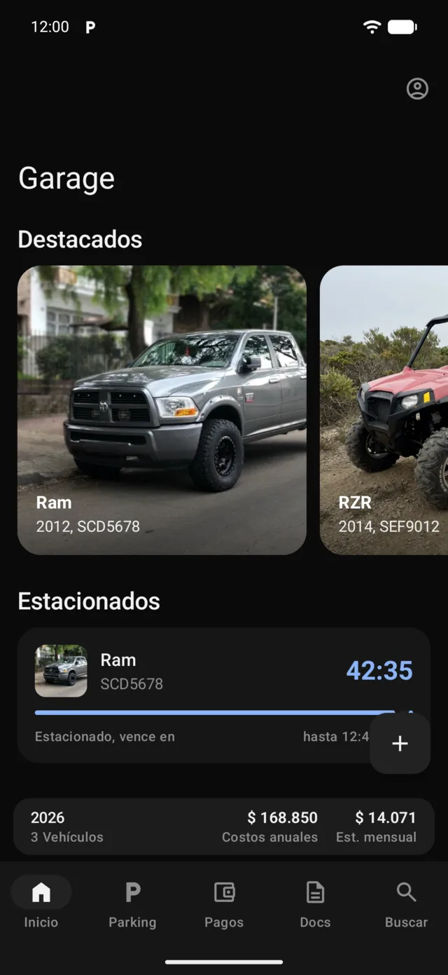 Los vehículos en la pantalla de inicio de GarageApp