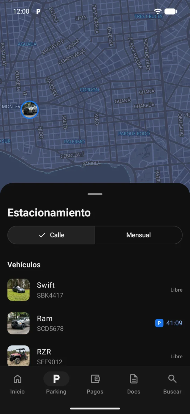 El mapa de Parking con los vehículos