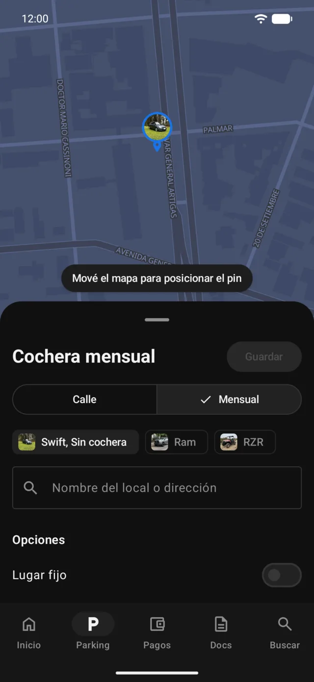 La cochera mensual de un vehículo en el mapa